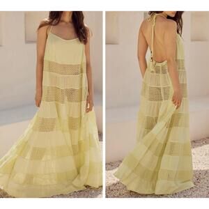 By Anthropologie Sheer Lace Tiered Midi Dress Large but can fit an XL too NWT